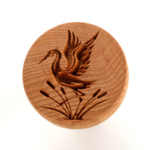 Large round (6 cm/ 12.4") Stamp. Design # 060. Herons in Cattails. 